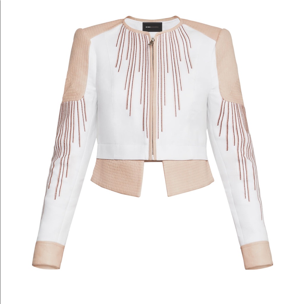 Nwt Bcbgmaxazria Sunburst Fan Moto Jacket